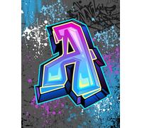 Graffiti Monogram Notebook - Letter A | Teal, Purple & Royal Blue Design, 8.5 x 11 College Ruled Lined Journal with Urban Street Art Style Initial: ... Tweens, Students and Back to School Supplies