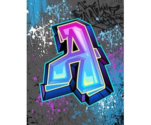 Graffiti Monogram Notebook - Letter A | Teal, Purple & Royal Blue Design, 8.5 x 11 College Ruled Lined Journal with Urban Street Art Style Initial: ... Tweens, Students and Back to School Supplies