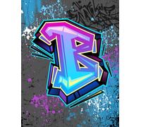 Graffiti Monogram Notebook - Letter B | Teal, Purple & Royal Blue Design, 8.5 x 11 College Ruled Lined Journal with Urban Street Art Style Initial: ... Tweens, Students and Back to School Supplies
