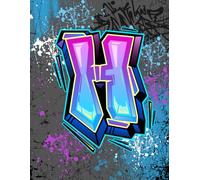 Graffiti Monogram Notebook - Letter H | Teal, Purple & Royal Blue Design, 8.5 x 11 College Ruled Lined Journal with Urban Street Art Style Initial: ... Tweens, Students and Back to School Supplies