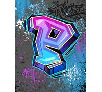 Graffiti Monogram Notebook - Letter P | Teal, Purple & Royal Blue Design, 8.5 x 11 College Ruled Lined Journal with Urban Street Art Style Initial: ... Tweens, Students and Back to School Supplies