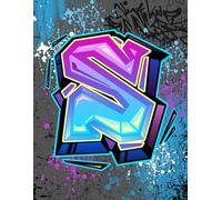 Graffiti Monogram Notebook - Letter S | Teal, Purple & Royal Blue Design, 8.5 x 11 College Ruled Lined Journal with Urban Street Art Style Initial: ... Tweens, Students and Back to School Supplies