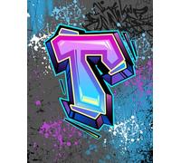 Graffiti Monogram Notebook - Letter T | Teal, Purple & Royal Blue Design, 8.5 x 11 College Ruled Lined Journal with Urban Street Art Style Initial: ... Tweens, Students and Back to School Supplies