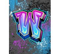 Graffiti Monogram Notebook - Letter W | Teal, Purple & Royal Blue Design, 8.5 x 11 College Ruled Lined Journal with Urban Street Art Style Initial: ... Tweens, Students and Back to School Supplies