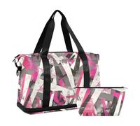 Graffiti opere d'arte viola grigio modello geometrico Borse da viaggio Carry On Personal Item Borse Sport Duffel Bag con Toiletry Bag per Viaggio Impermeabile, Graffiti artwork viola grigio motivo