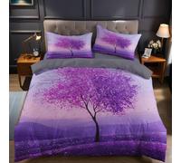 Graffiti Set Biancheria da Letto Albero dei fiori viola Copripiumino Matrimoniale 260x 40 cm, 3 Pezzi in Microfibra con 2 Federe 50x80 cm, Stampa 3D e Chiusura a Cerniera