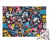 Graffiti Skulls Puzzle for Adulti 1000 Pezzi Materiale Riciclabile Paper Colorful Doodle Puzzles Educativo Game Challenge Ideale for Famiglia And Amici Gifts 52x38cm/1000pcs