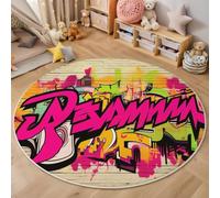 Graffiti strada Carattere tipografico per graffiti su muro mattoni Tappeto Rotondo Rosa Tappeti 80cm Antiscivolo Lavabile in Lavatrice Tondo Tapette Salotto Camera da Letto Soggiorno Scendiletto