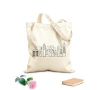 Graffiti stravaganti Skyline della città Stanza dei bambini Sala giochi Asilo nido Biblioteca scolastica Borsa regalo in tela per vino Tessuto spesso 12 once Abbinabile agli abiti 25x30cm Piccola