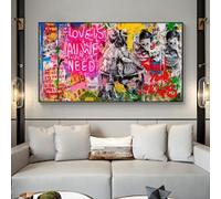Graffiti Street Art Banksy Quadri Su Tela Grandi Dimensioni- Love Is All We Need Dipinti su Tela Poster Stampa Wall Art for Kids Room Decor 80x160cm Senza cornice