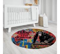 Graffiti Style Round Throw Tappeti Colorful Monkey Design con segui i tuoi sogni Citazione Circle Carpet Soft Washable Antiscivolo Nursery Mat 135cm