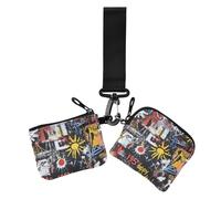 Graffiti Sun giallo nero Art doppio portamonete porta carte di credito portafoglio sottile portatile porta carte d'identità con tasca con cerniera per donna 2 pezzi, Graffiti sole giallo nero arte, 1