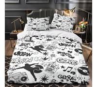 Graffiti urbani Set Di Copripiumino 3 pezzi stampa 3D con federa incluso federe decorazione per la camera dei bambini Strada bianca e nera copripiumino for ragazze e adulti Single（140x200cm）