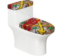 Graffiti Wall Tre Copriwater Elastici Set di 2 Coperture per Serbatoio e Coperchio per Bagno, Morbido Lavabile a Forma di U Decorazione WC