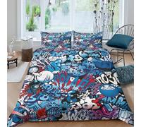 GraffitiArtSet Di Copripiumino morbida 3 Pezzi stampa 3D con cerniera UrbanStreetStyle copripiumino incluso federe aiosa ultra morbido e traspirante for bambini adulti ragazzi Super king（260x220cm）