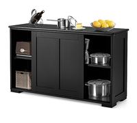 Graffy Mobiletto da cucina con 2 ante scorrevoli e ripiano regolabile in altezza, per buffet e credenze, colore: nero