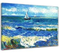 Grafic Quadro Van Gogh - Il mare a Les Saintes Maries - Stampa su tela Canvas con telaio in legno - Pronto da appendere - Quadri moderni per arredamento casa Maxi Formati (CM 90X68)