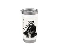 Grafica a inchiostro Sumi-e anime giapponese Raccoon Samurai Warrior Bicchiere termico in acciaio inox doppia parete