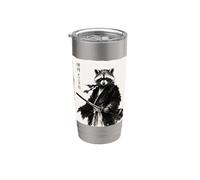 Grafica a inchiostro Sumi-e anime giapponese Raccoon Samurai Warrior Bicchiere termico in acciaio inox doppia parete