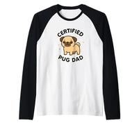Grafica a Tema Cane con Scritta Certified Pug Dad Maglia con Maniche Raglan