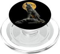 Grafica Alpha Wolf Howling Full Moon Mountain Lover PopSockets PopGrip per MagSafe