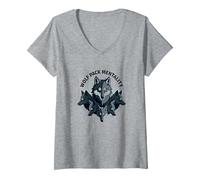 Grafica Animalier Wolf Pack Mentality Wilderness Spirit Maglietta con Collo a V, Donna, Grigio Melange, S