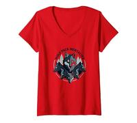 Grafica Animalier Wolf Pack Mentality Wilderness Spirit Maglietta con Collo a V, Donna, Rosso, S