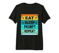 Grafica Artistica Meme AI Retro Eat Sleep Prompt Repeat Maglietta Premium