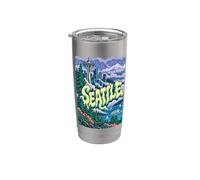 Grafica artistica retrò grunge di Seattle Washington City Bicchiere termico in acciaio inox doppia parete