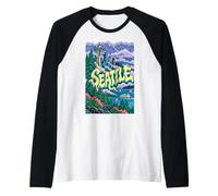Grafica Artistica retrò Grunge di Seattle Washington City Maglia con Maniche Raglan