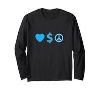 Grafica Blu con Amore, ricchezza, Pace Maglia a Manica