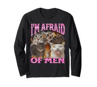 Grafica bootleg di meme di I'm Afraid Of Men Funny Cat Maglia a Manica