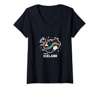 Grafica Born to Explore Iceland Adventure Northern Lights Maglietta con Collo a V, Donna, Nero, XL