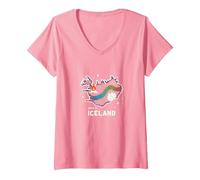 Grafica Born to Explore Iceland Adventure Northern Lights Maglietta con Collo a V, Donna, Rosa, S
