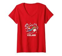 Grafica Born to Explore Iceland Adventure Northern Lights Maglietta con Collo a V, Donna, Rosso, XXL
