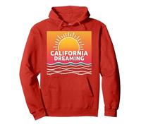 Grafica California Dreaming Tramonto Spiaggia Felpa con Cappuccio, Unisex per Adulti, Rosso, XL