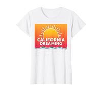 Grafica California Dreaming Tramonto Spiaggia Maglietta, Donna, Bianco, 3XL