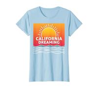 Grafica California Dreaming Tramonto Spiaggia Maglietta, Donna, Celeste, 3XL