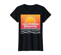 Grafica California Dreaming Tramonto Spiaggia Maglietta, Donna, Nero, 3XL