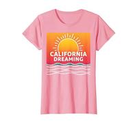 Grafica California Dreaming Tramonto Spiaggia Maglietta, Donna, Rosa, 3XL