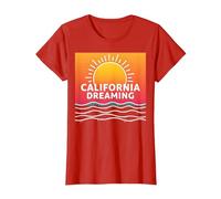 Grafica California Dreaming Tramonto Spiaggia Maglietta, Donna, Rosso, 3XL