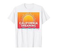 Grafica California Dreaming Tramonto Spiaggia Maglietta, Uomo, Bianco, 5XL