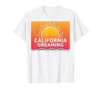 Grafica California Dreaming Tramonto Spiaggia Maglietta, Uomo, Bianco, S
