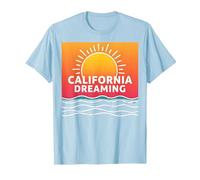 Grafica California Dreaming Tramonto Spiaggia Maglietta, Uomo, Celeste, XXL