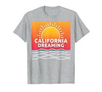 Grafica California Dreaming Tramonto Spiaggia Maglietta, Uomo, Grigio Melange, M