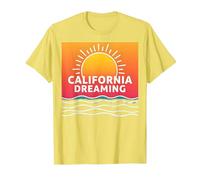 Grafica California Dreaming Tramonto Spiaggia Maglietta, Uomo, Limone, 3XL