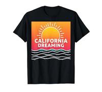Grafica California Dreaming Tramonto Spiaggia Maglietta, Uomo, Nero, 3XL