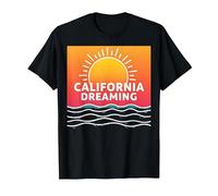 Grafica California Dreaming Tramonto Spiaggia Maglietta, Uomo, Nero, 4XL