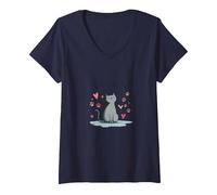 Grafica Carina degli Amanti dei Gatti Perfettamente imperfetti Maglietta con Collo a V, Donna, Navy, XL