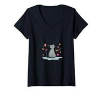 Grafica Carina degli Amanti dei Gatti Perfettamente imperfetti Maglietta con Collo a V, Donna, Nero, L